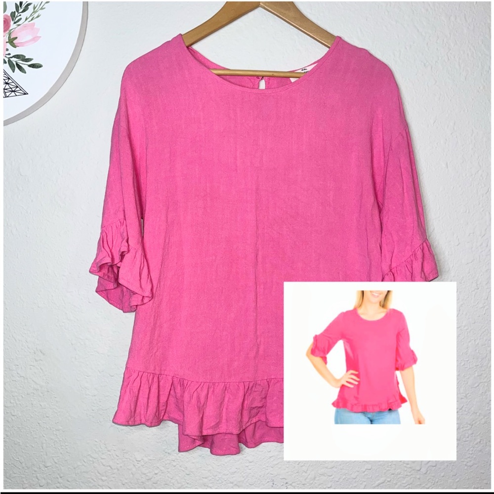Pink Peplum Ruffle Top